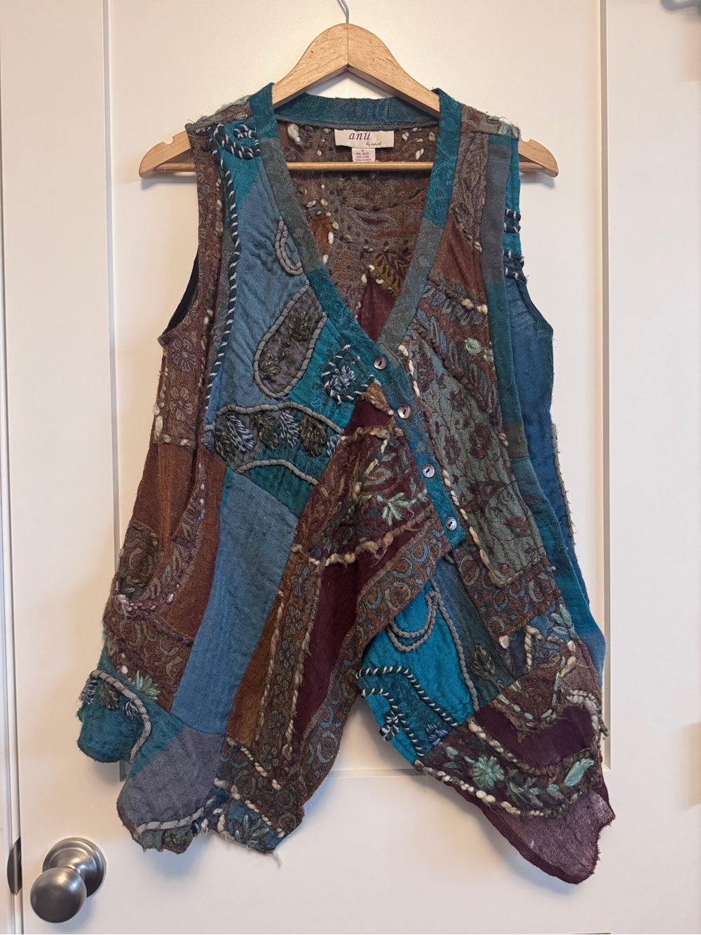 Anu By Natural Women's Colorful 100% Wool Vest Asymmetrical Art to Wear